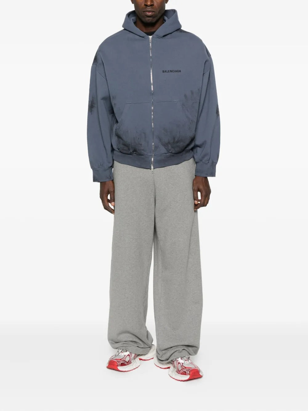 Blue hoodie, full body view