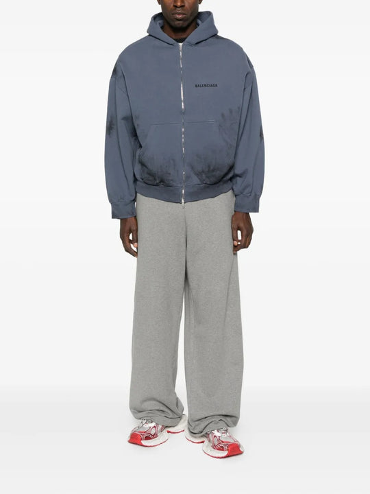 Blue hoodie, full body view