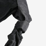 Close up of the black bag, showing texture of the cotton fabric