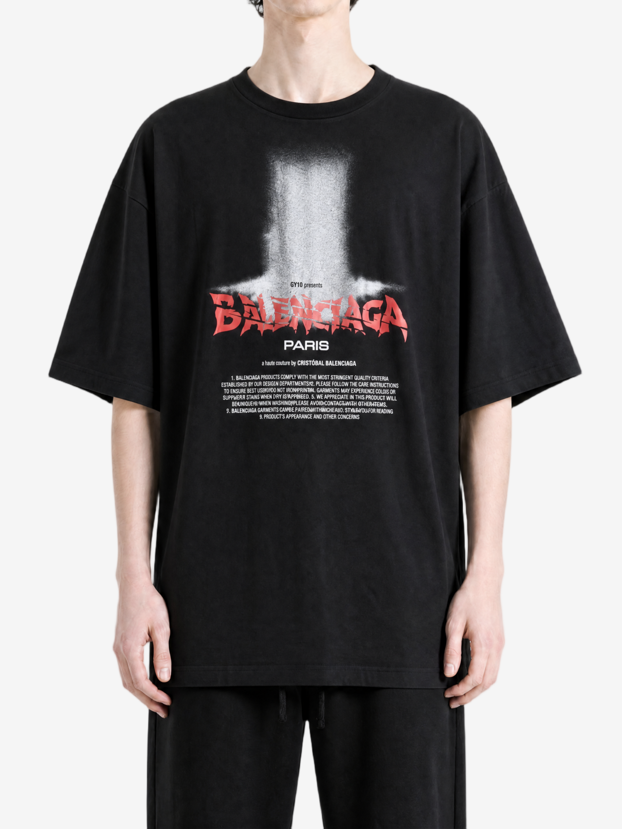 Black t-shirt, full body view