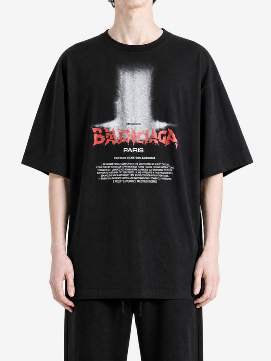 Black t-shirt, full body view