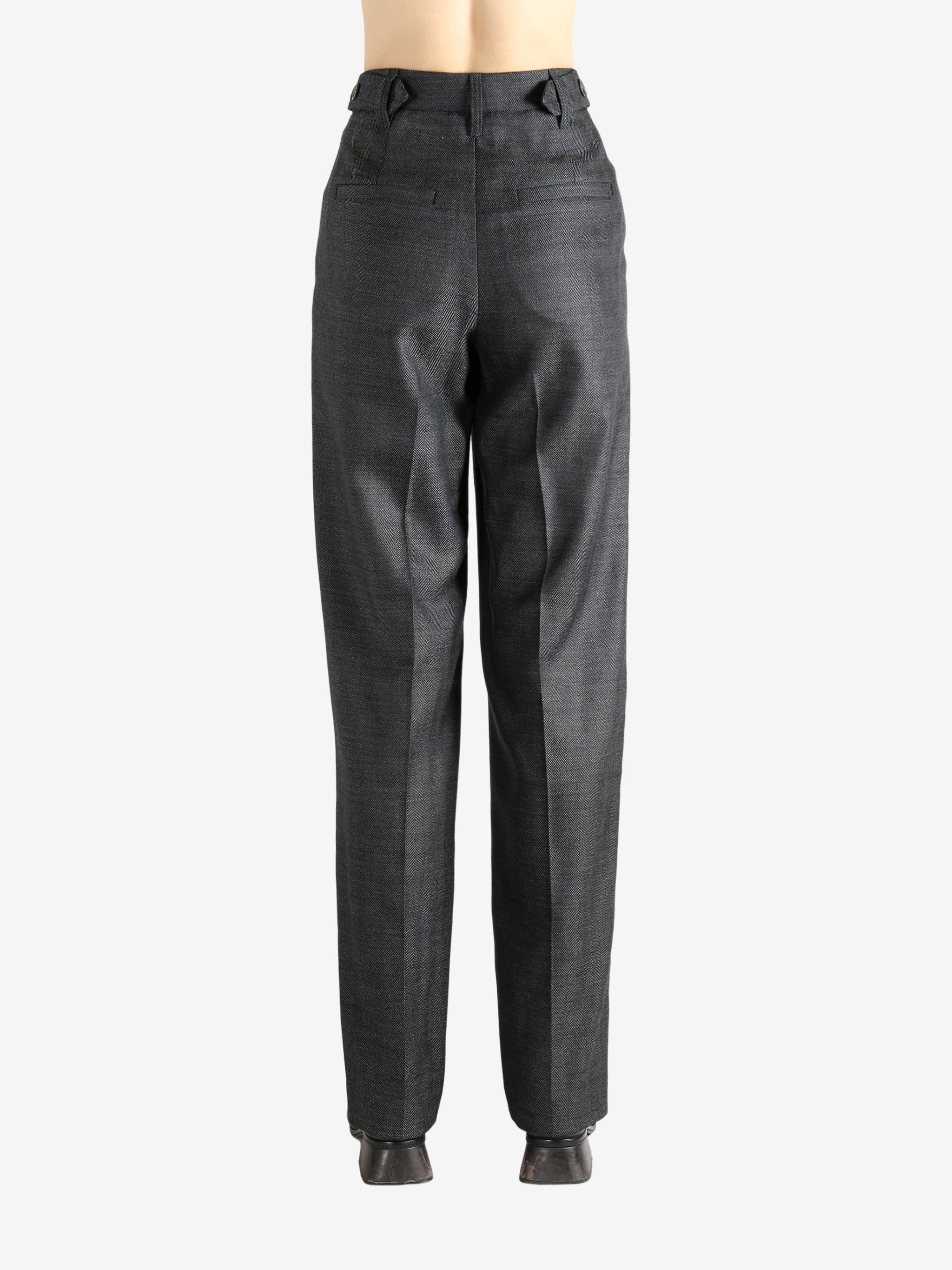 Grey pants worn by a person, showing the pants fit