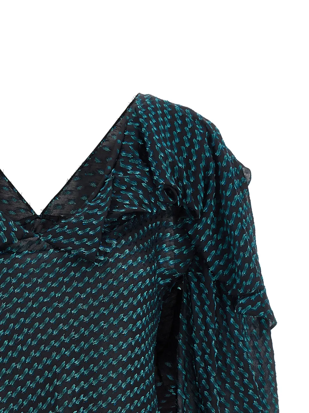 Close up of the blue tops, showing texture of the blended fabric 
