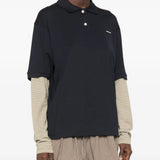 Navy shirt, full body view