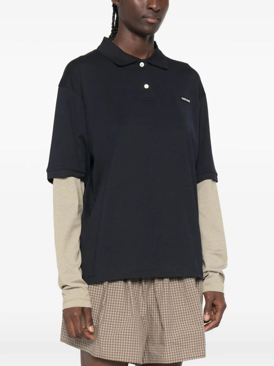 Navy shirt, full body view
