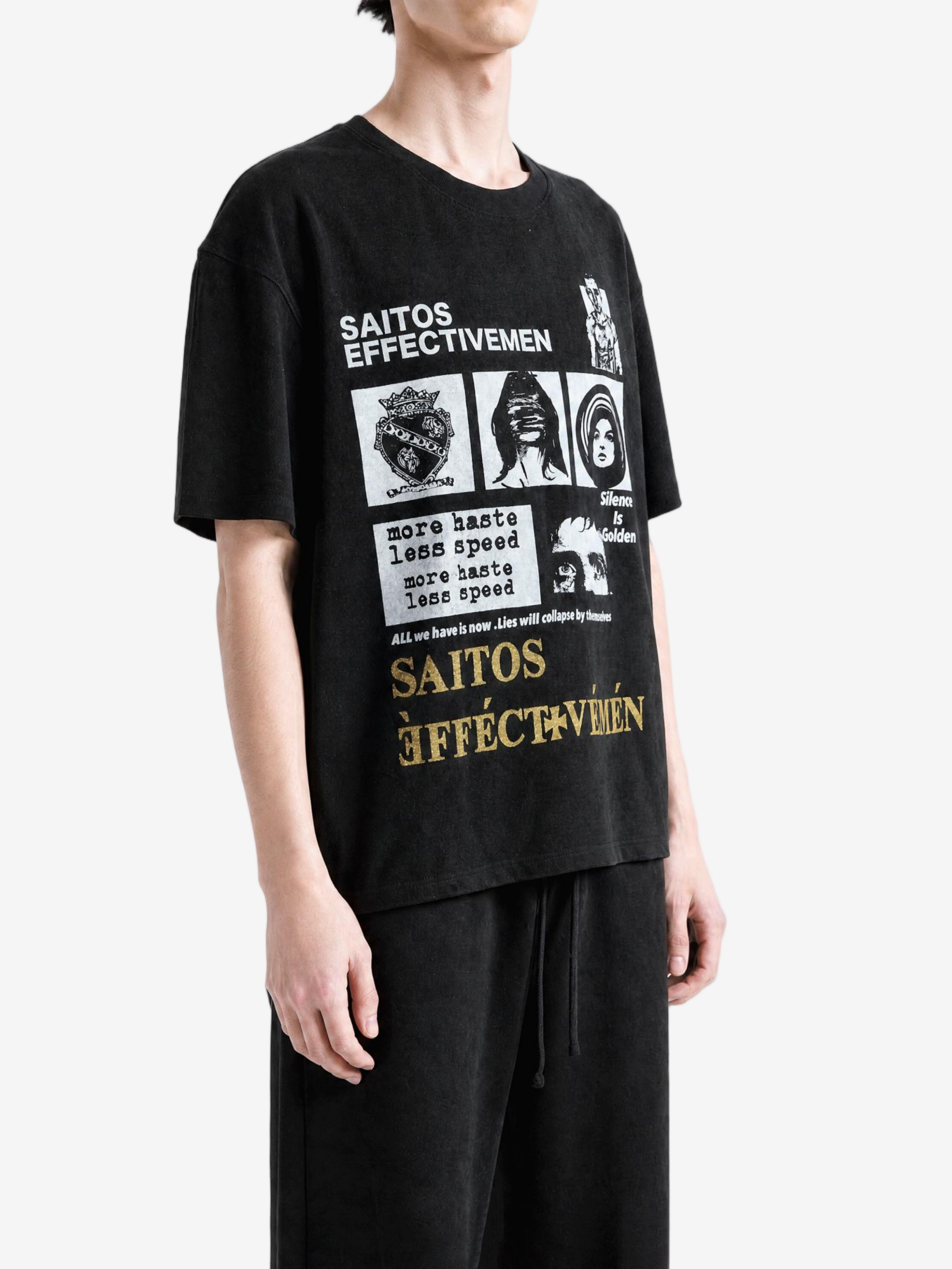 Black t-shirt, full body view