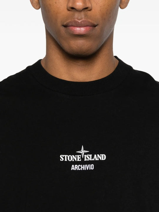 Close up of black t-shirt, showing texture of the cotton fabric