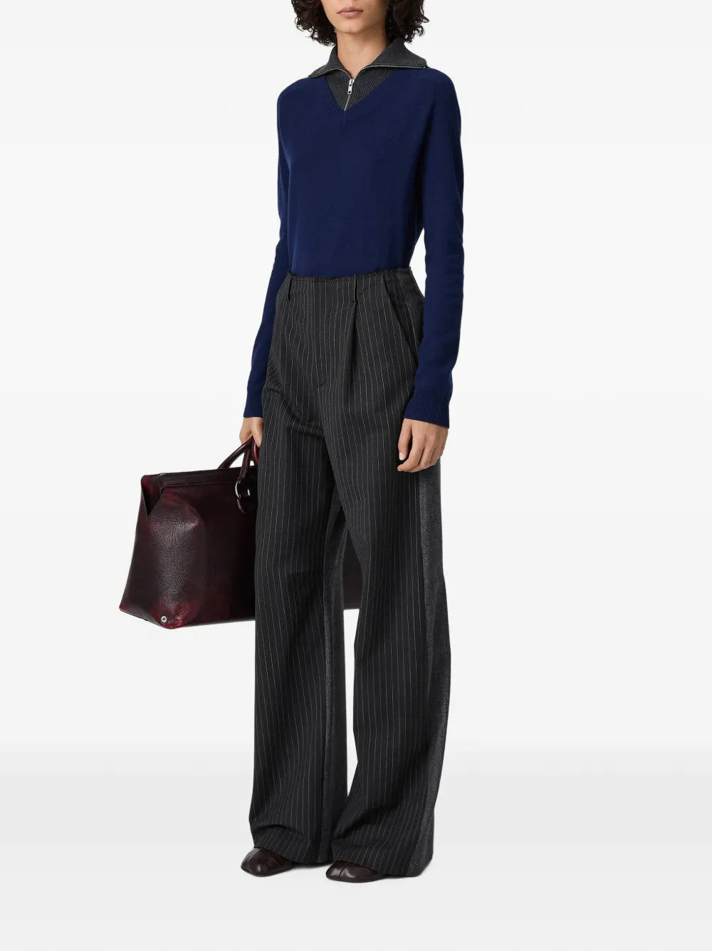 Grey pants, full body view