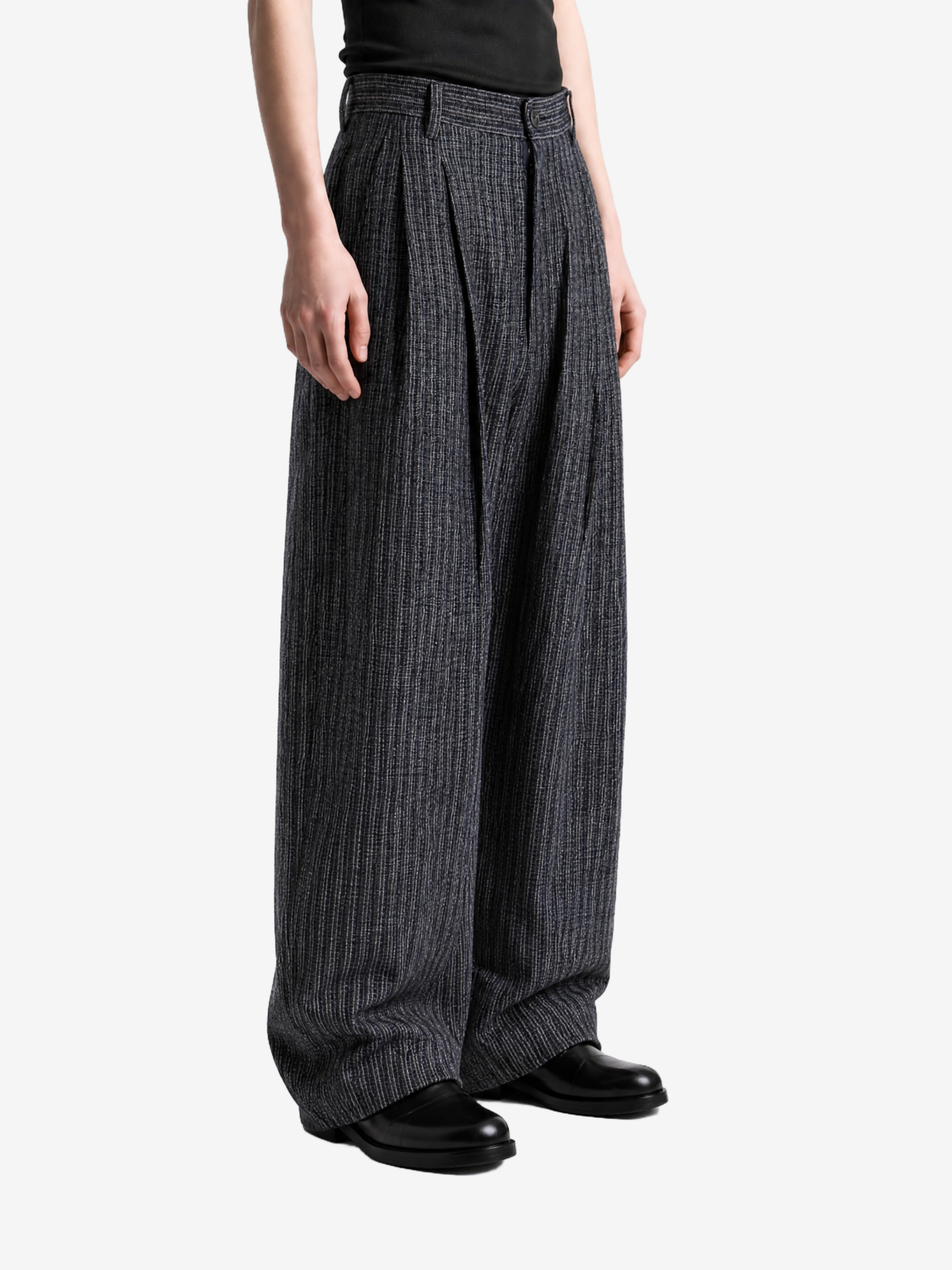 Grey pants, full body view