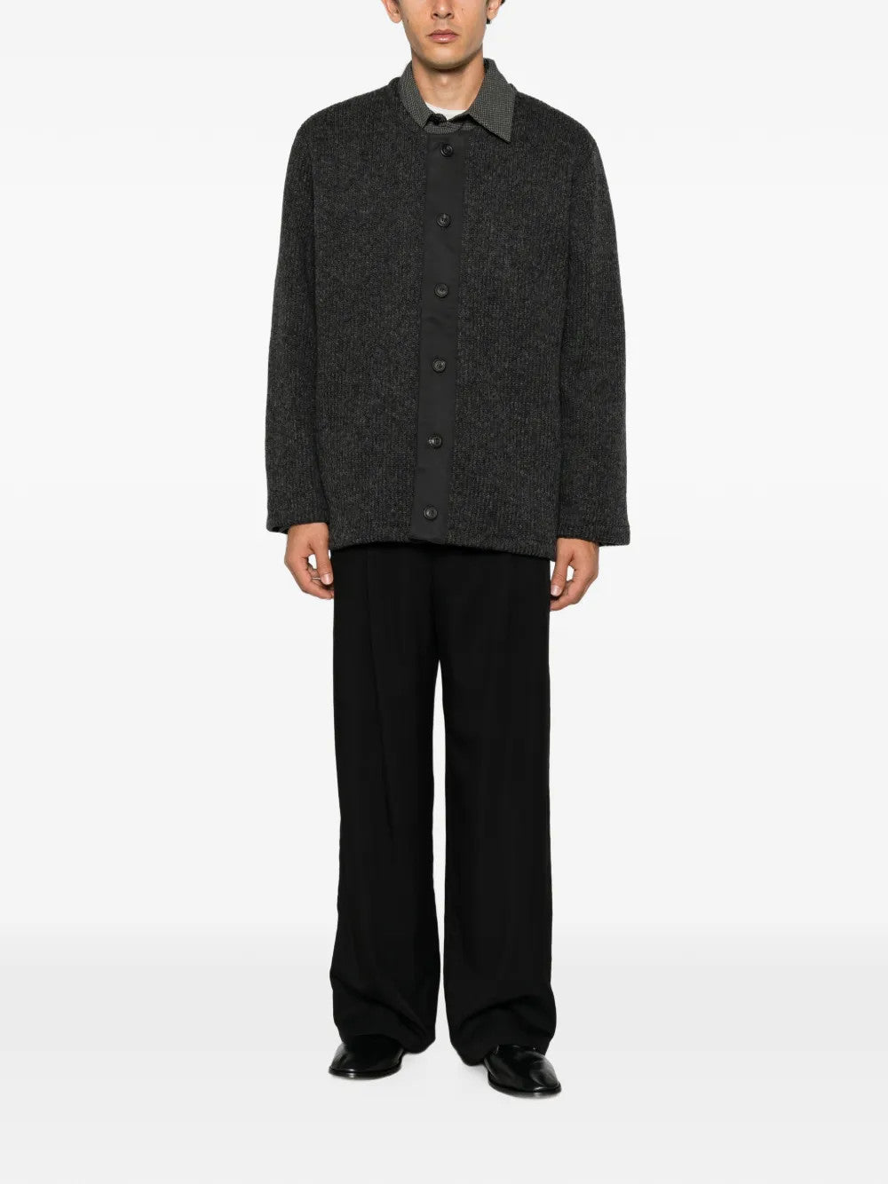 Grey knitwear, full body view