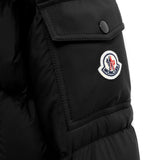 Close up of Black jacket, showing texture of the 100% polyamide fabric