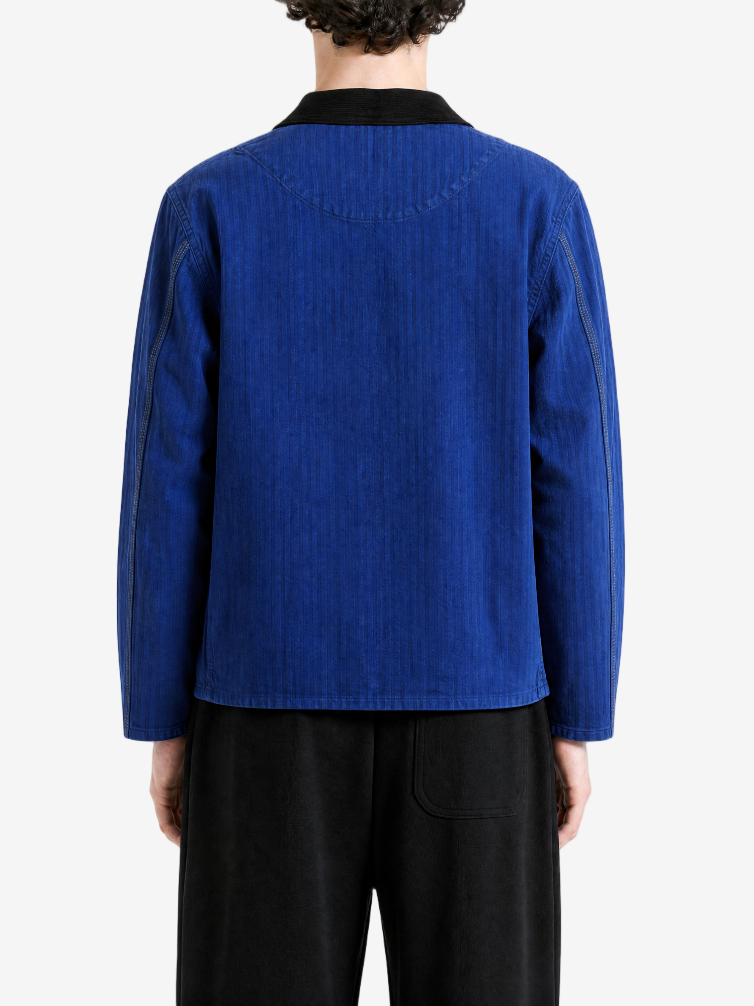 Blue jacket, full body view