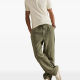 Tan shirt, full body view