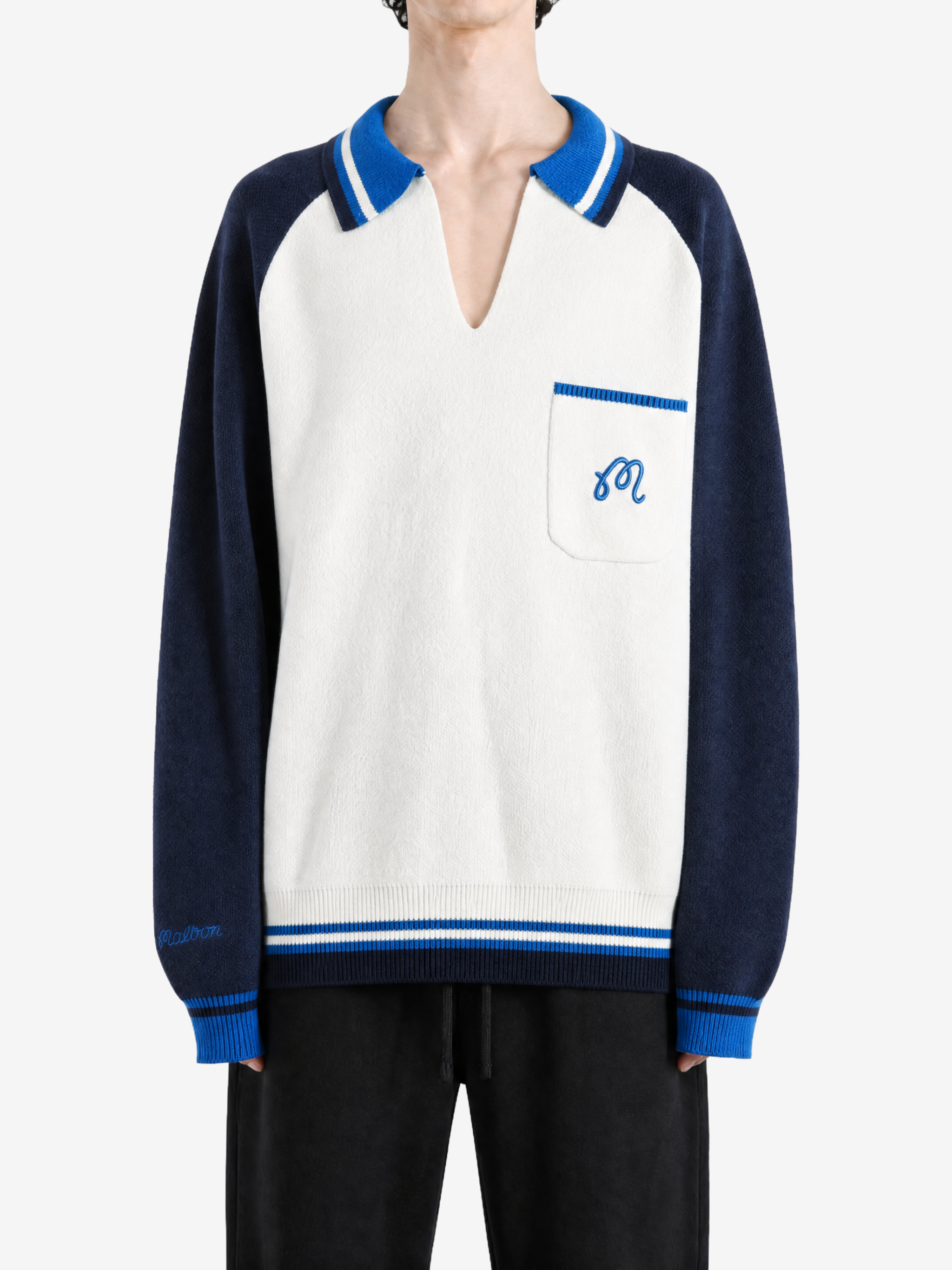 Navy hoodie worn by a person, showing the hoodie fit