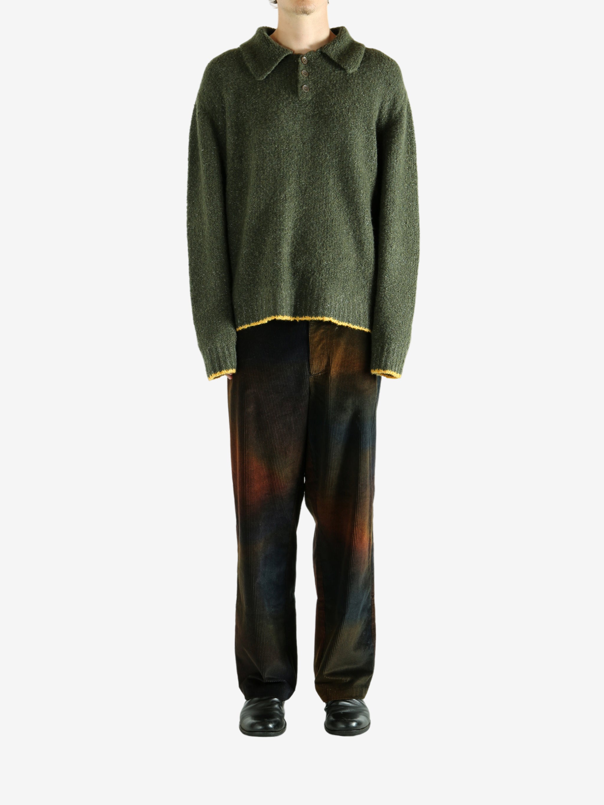 Green knitwear, full body view