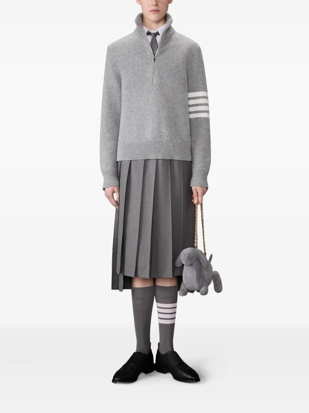 grey knitwear, full body view