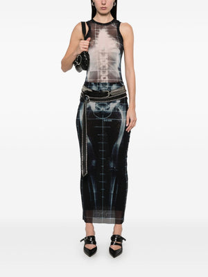 JEAN PAUL GAULTIER - Women Printed "Squeletor" Mesh Long Skirt