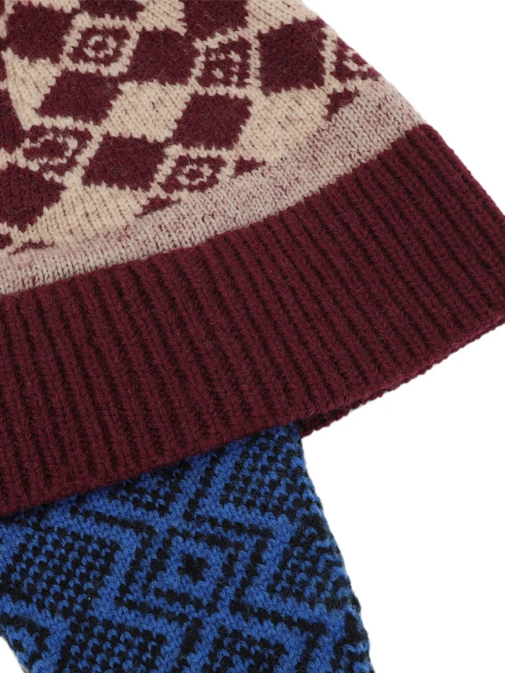 Close up of Burgundy hat, showing detail