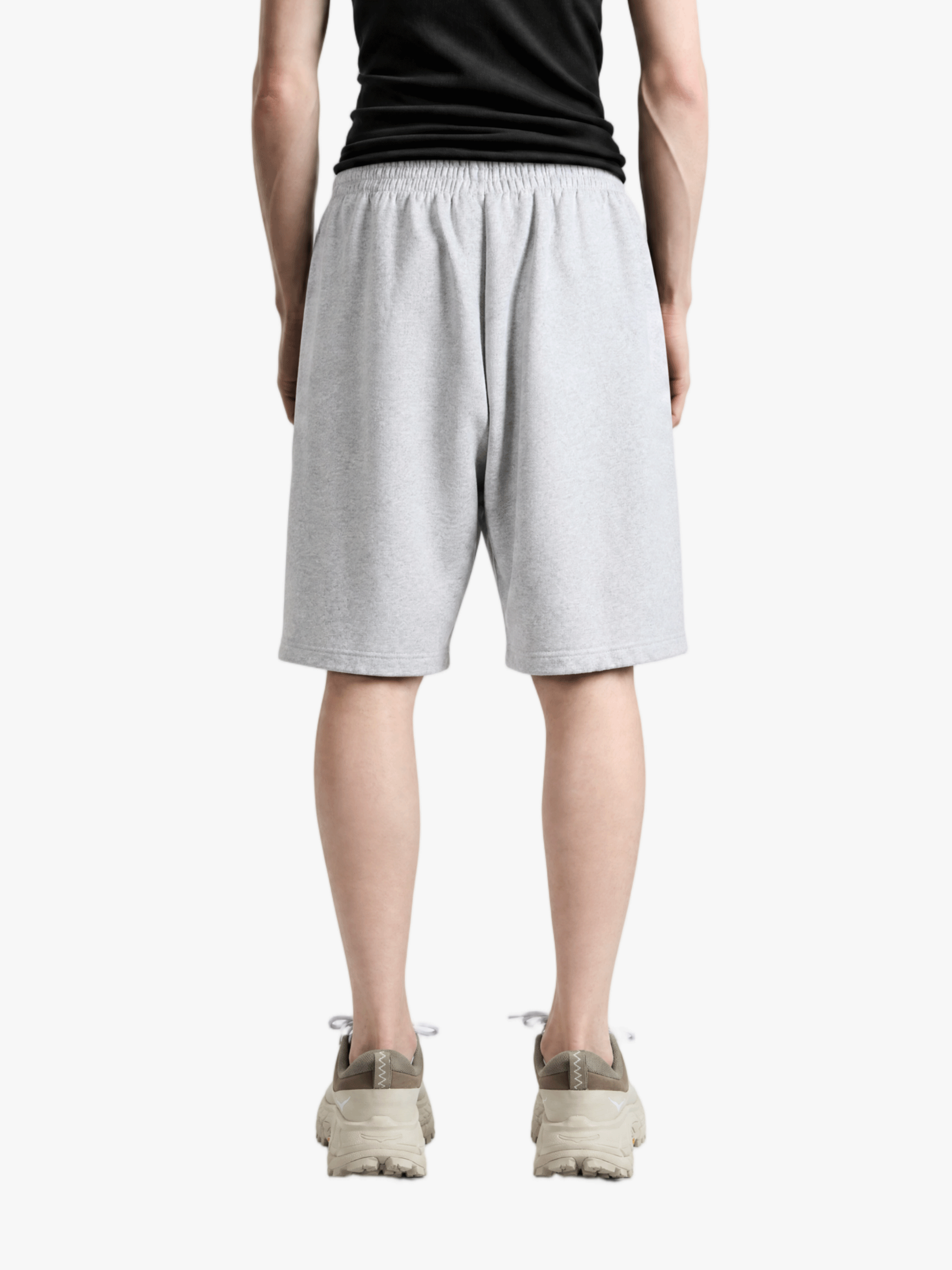 Grey shorts, full body view