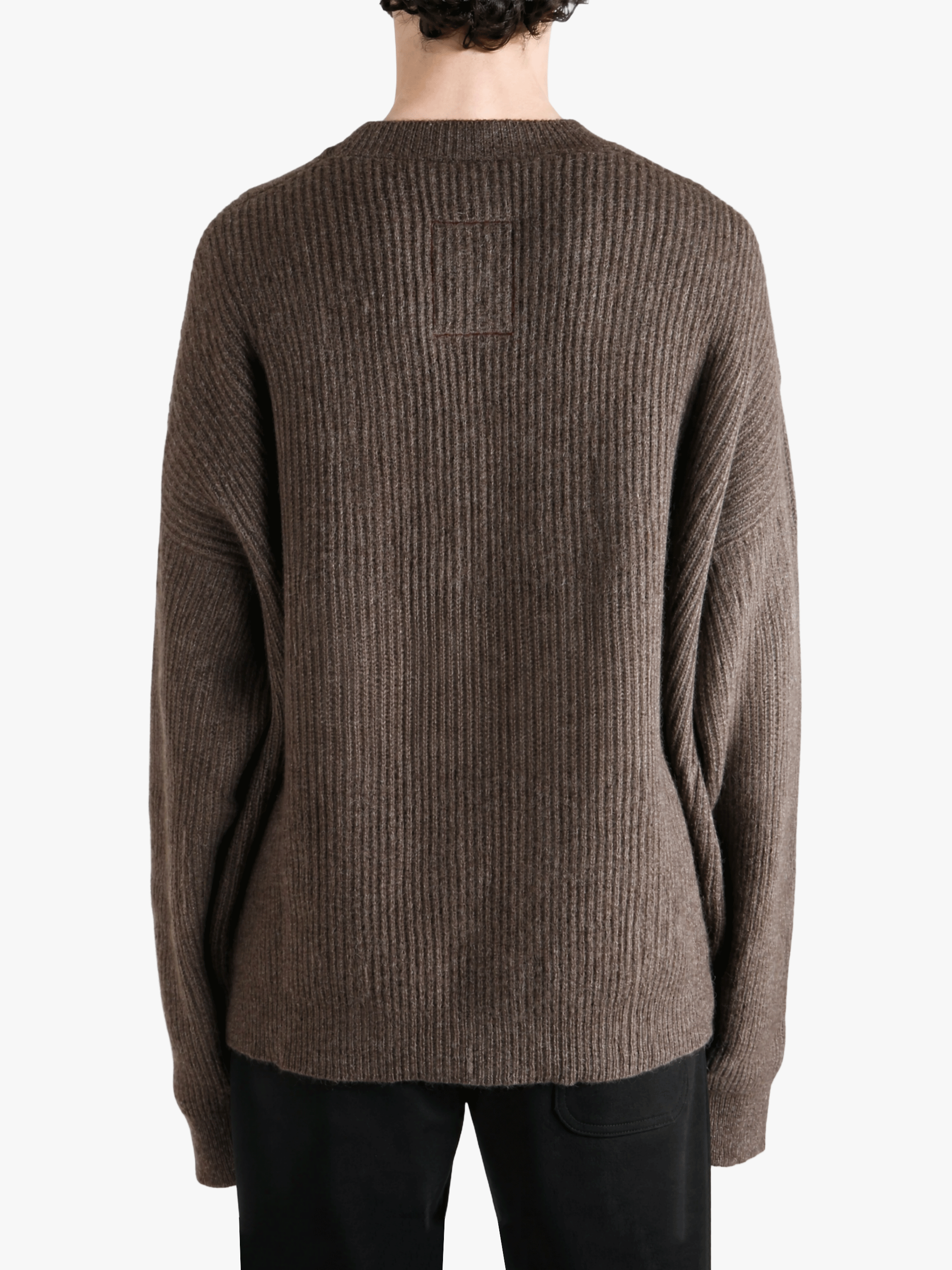 Brown knitwear, full body view