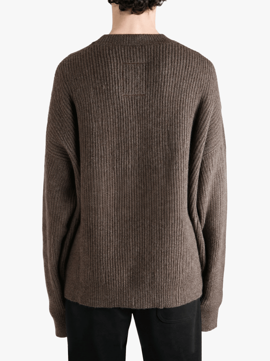 Brown knitwear, full body view