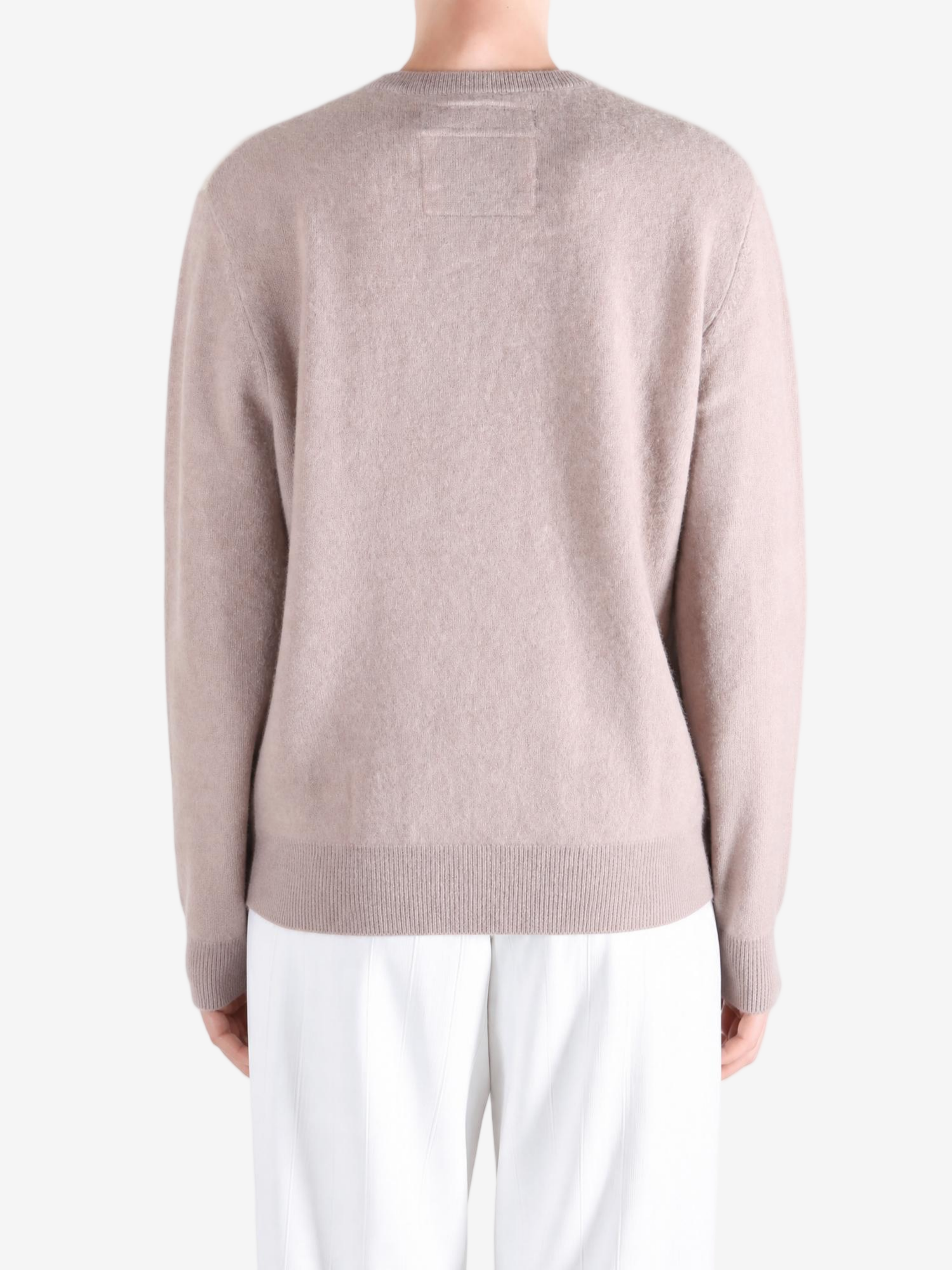 Tan hoodie, full body view