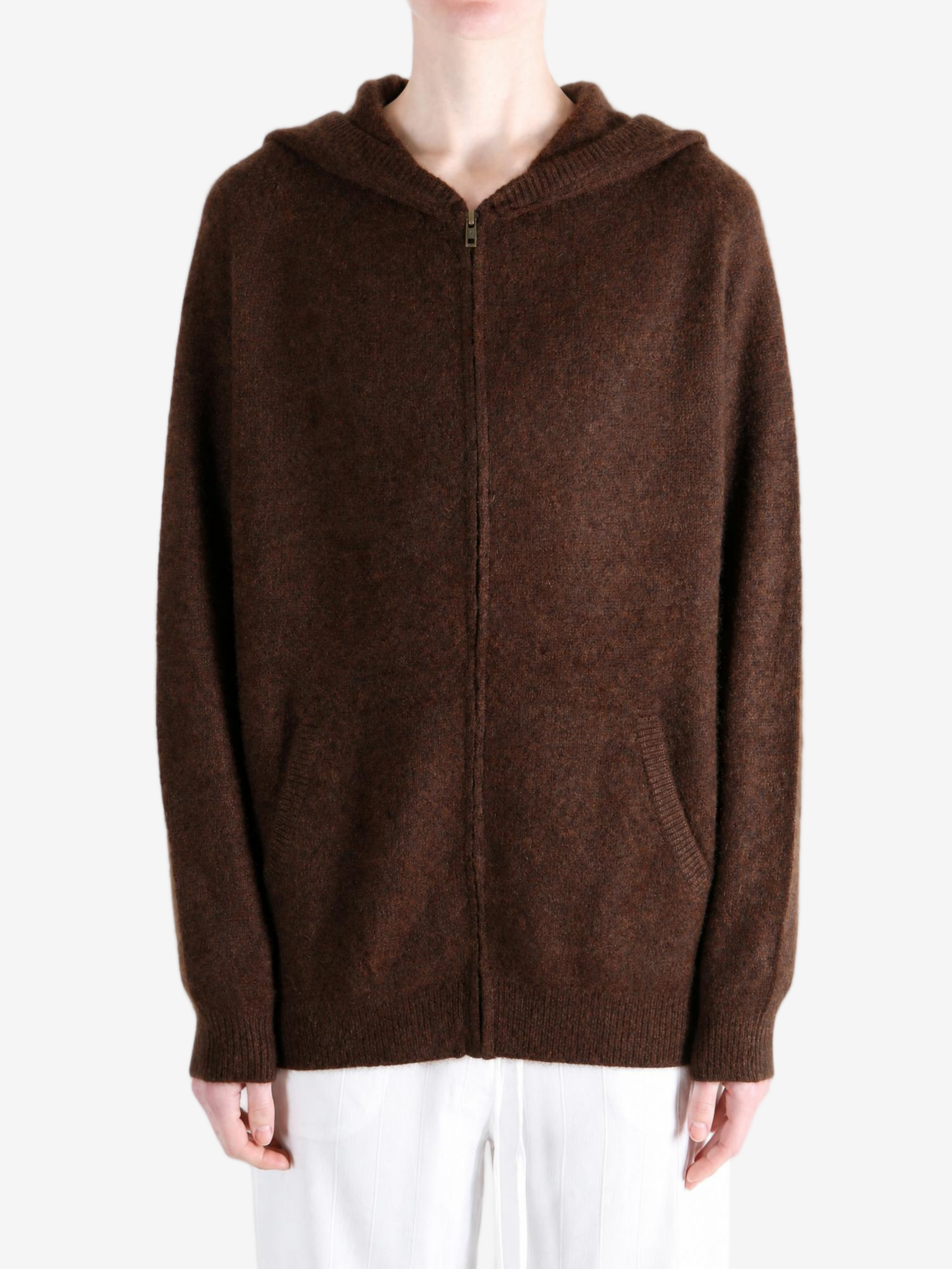Brown hoodie, full body view