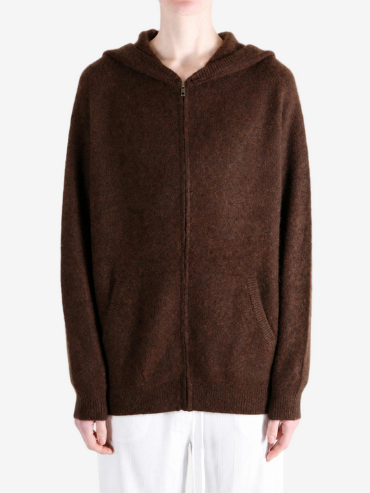 Brown hoodie, full body view