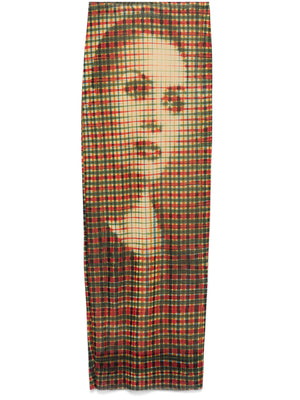 JEAN PAUL GAULTIER - Women Printed "Tartan Face" Mesh Long Skirt