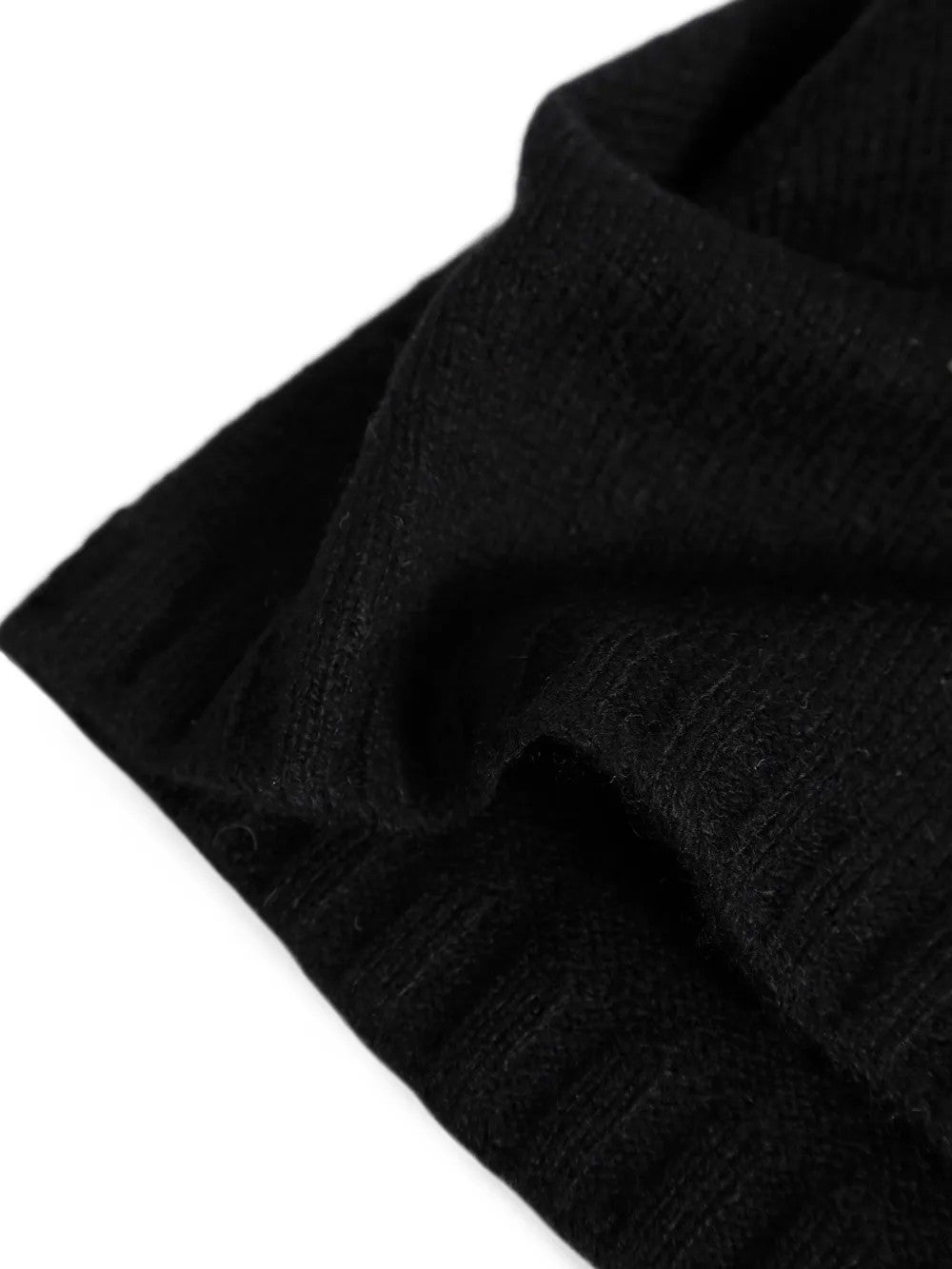 Close up of Black hat, showing texture of the 100% cashmere fabric