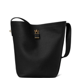 Black bucket bag, front view
