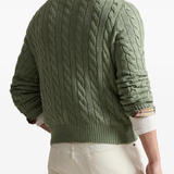 Green knitwears,worn by a person, showing the knitwears fit