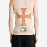 Tan t-shirt worn by a person, showing the t-shirt fit