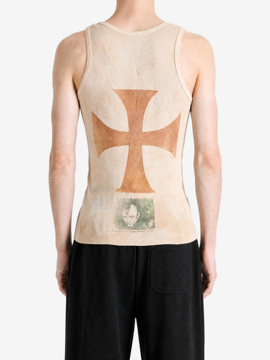Tan t-shirt worn by a person, showing the t-shirt fit