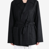 Black jacket worn by a person, showing the jacket fit