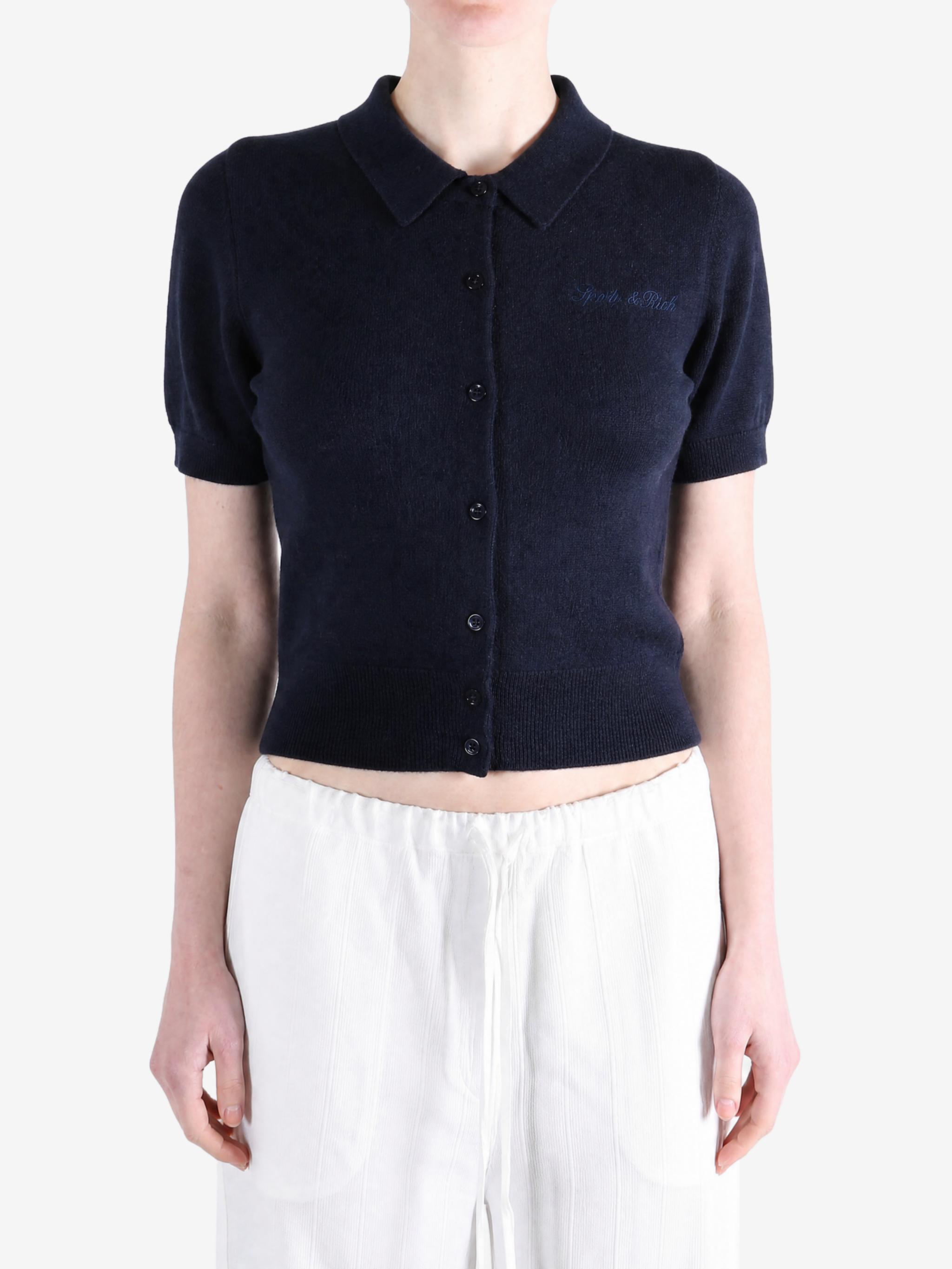 Navy hoodie, front view