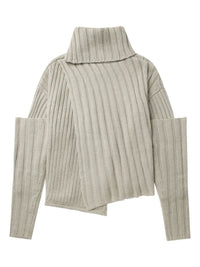 Y'S - Women Wide Rib Layered Turtleneck Wool Sweater