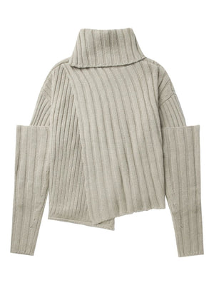 Y'S - Women Wide Rib Layered Turtleneck Wool Sweater