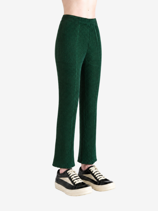 Green pants, full body view