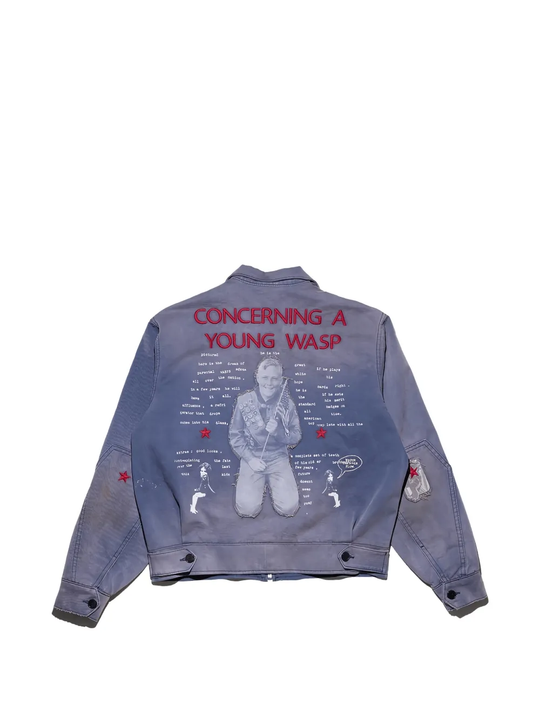 Blue jacket, back view