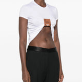 White t-shirt worn by a person, showing the t-shirt fit