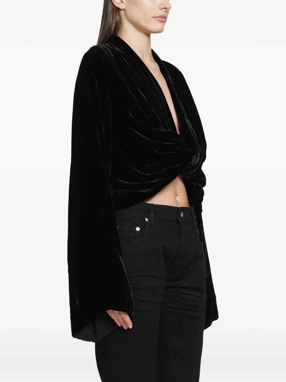 Black t-shirt worn by a person, showing the t-shirt fit