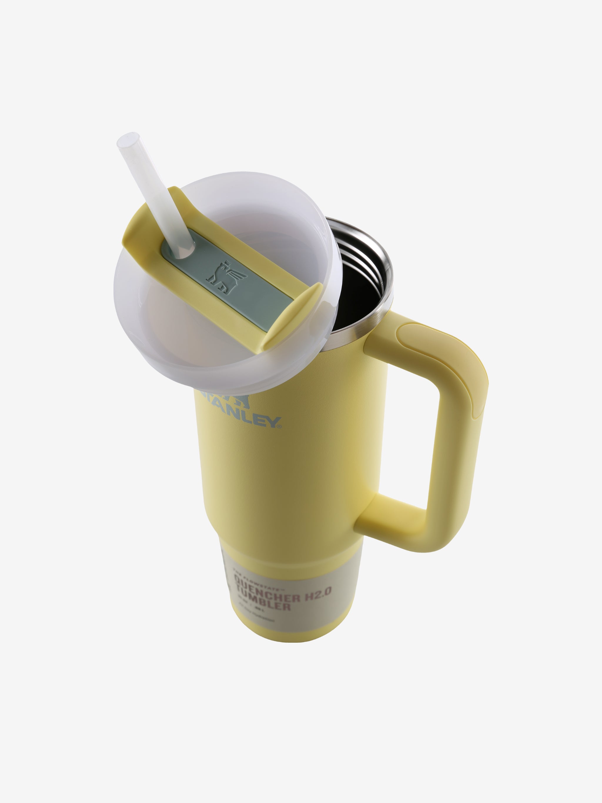 Close up of the yellow tumbler, showing texture of the recycled 18/8 stainless steel fabric