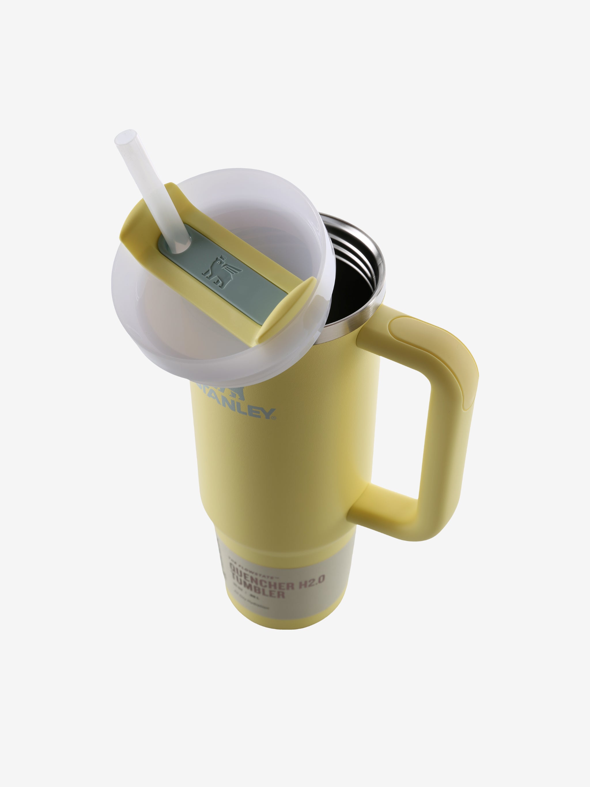 Close up of the yellow tumbler, showing texture of the recycled 18/8 stainless steel fabric