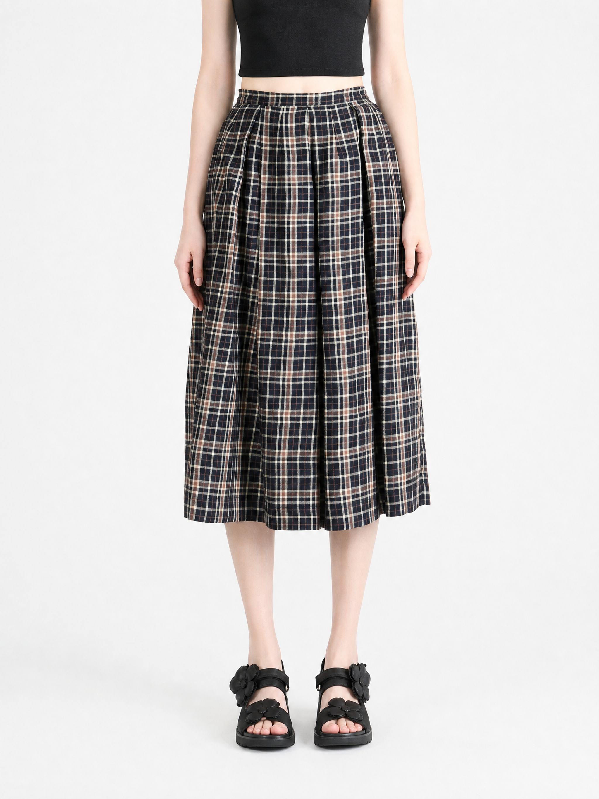 Navy skirt, full body view