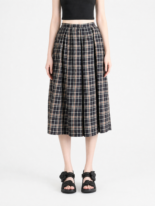Navy skirt, full body view