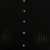Close up of Black top, showing texture of the 100% cotton fabric