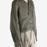 Green jacket worn by a person, showing the jacket fit