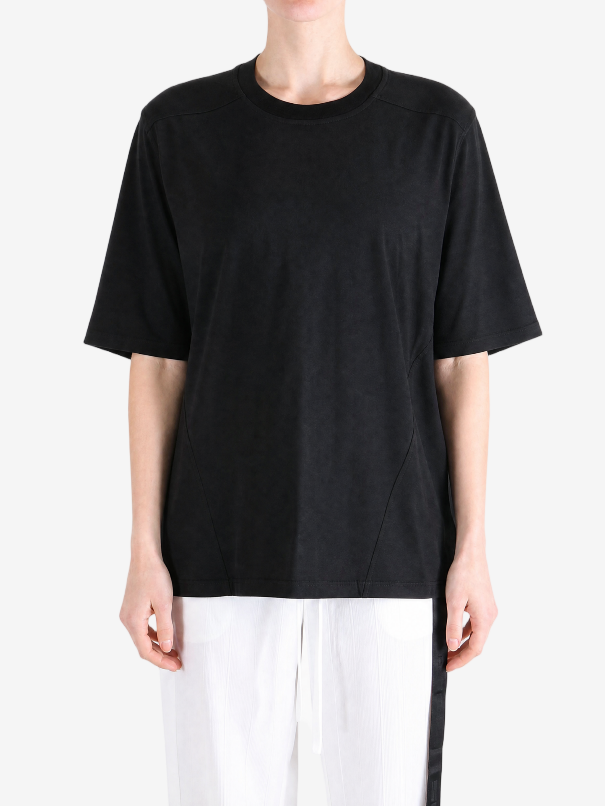 Black t-shirt, full body view