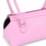 Close up of Pink bags, showing texture of the calf leather fabric